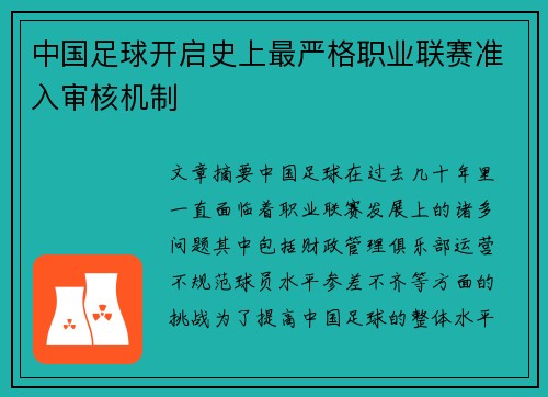 中国足球开启史上最严格职业联赛准入审核机制